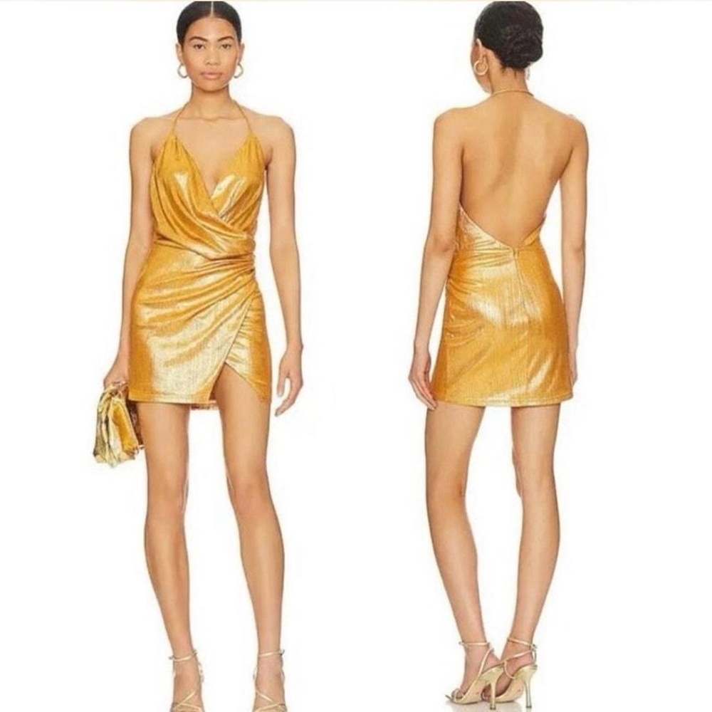 Superdown Missie Metallic Gold Mini Dress